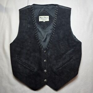 Vintage Black Suede Leather Vest Mens‎ Womens Small Western Cowboy Rocker Biker